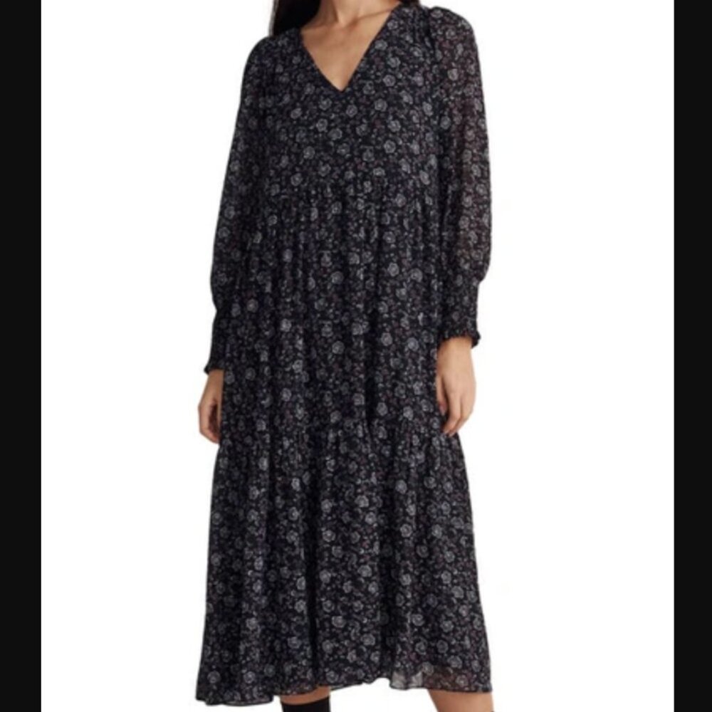 Madewell Georgette V-Neck Tiered Midi Dress in Enchanted Floral